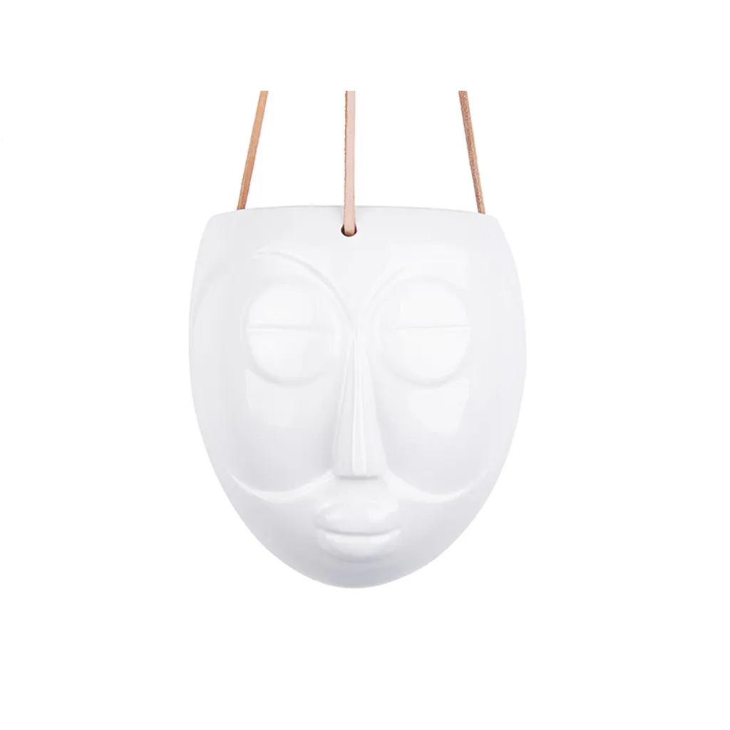 Pot de Fleur Suspendu Design Mask Blanc Émaillé - Céramique de Qualité