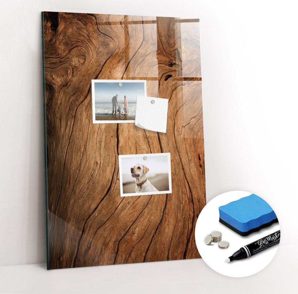 Magnetpinnwand Memoboard - Zubehörsatz - Weißer Marker + Schwamm + Magnete - 40 x 60 cm - Altes Holz