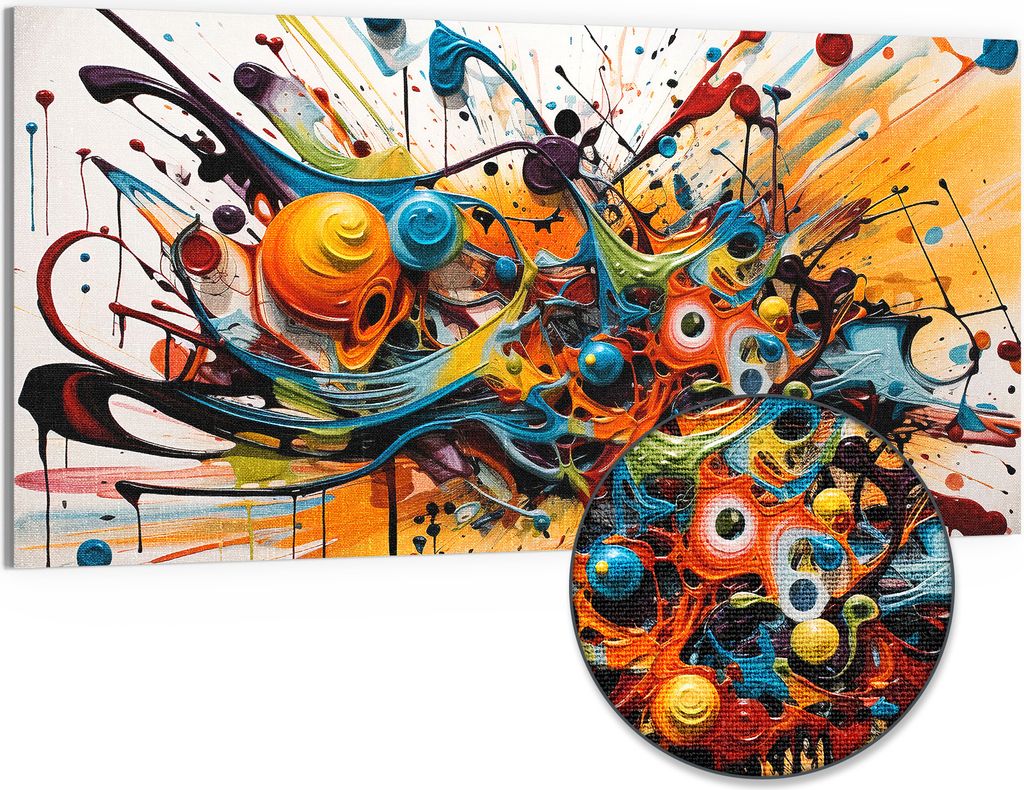 DEQOART Hybrid Leinwand Bild 100x50 cm 'Chaos in Harmonie' Wandbild Glas flach modern