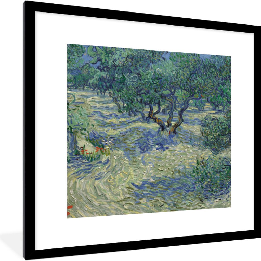 MuchoWow Gerahmtes Poster Der Olivenhain - Vincent van Gogh 40x40 cm - Poster mit Schwarzem Bilderrahmen Wandposter Rahmen Foto Bilder - Poster -...