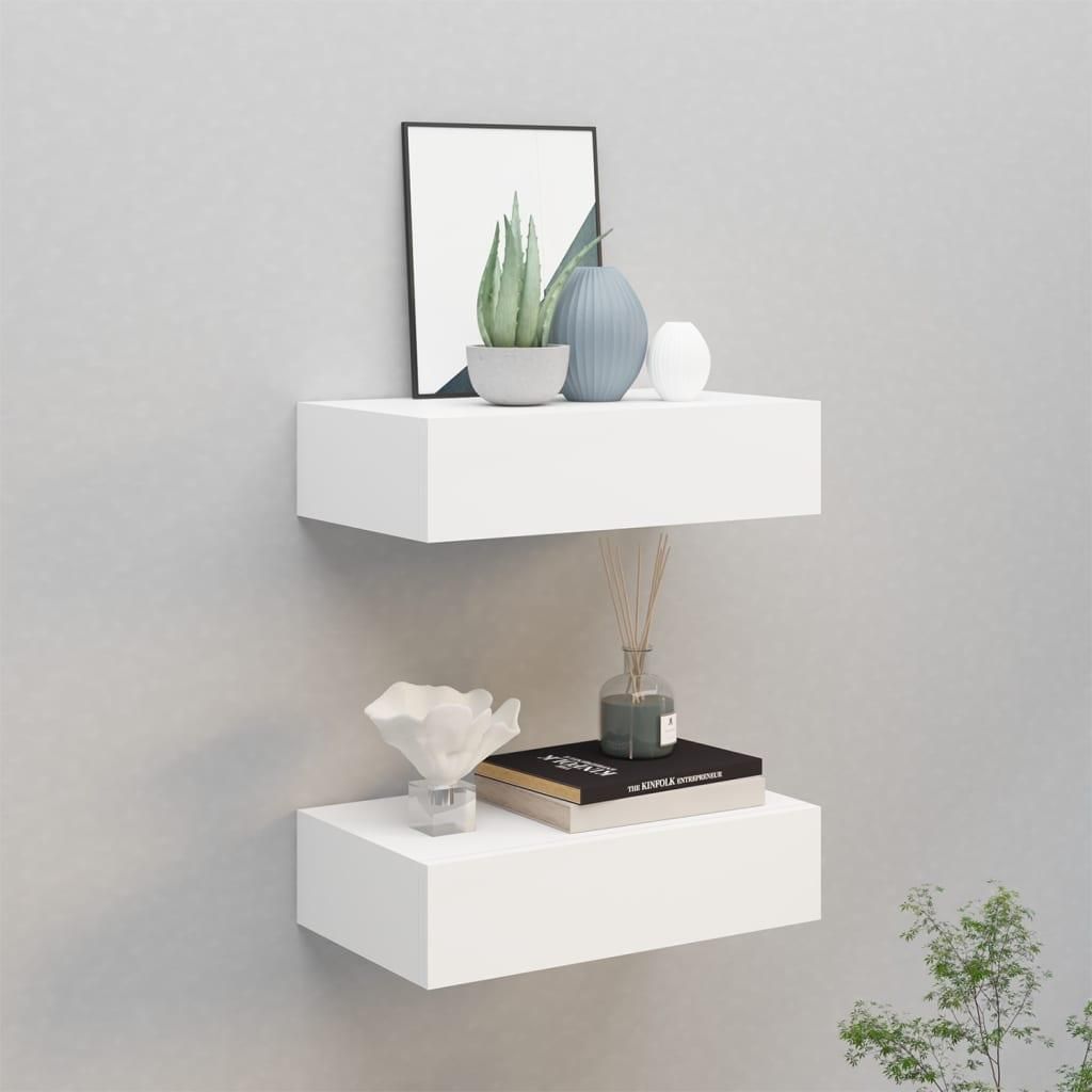 vidaXL Wandregale mit Schubladen 2 Stk. Weiß 40x23,5x10 cm Produktbild 