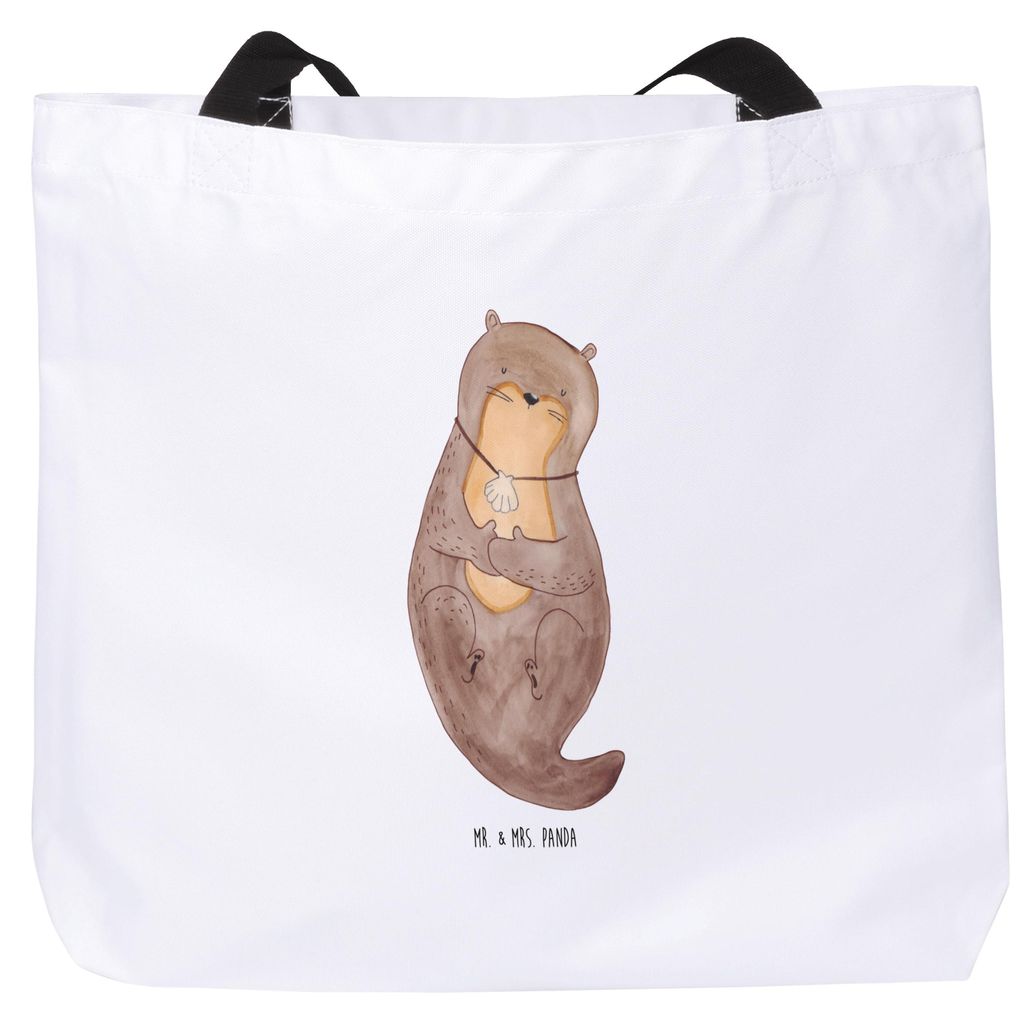 Mr. & Mrs. Panda Schultasche Otter Muschel - Weiß - Geschenk, Strandtasche, Träumen, Tote Bag, Büro, Laptoptasche, Tasche, Seeotter, Motivation,...