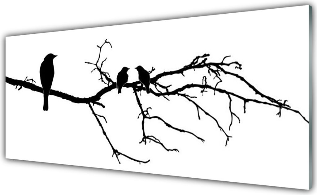 Küchenrückwand aus Glas 125x50cm Spritzschutz Vögel Zweig Kunst