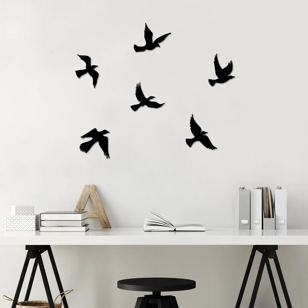 Sculpture Murale Oiseaux 100% Métal Noir Wallity Design Minimaliste