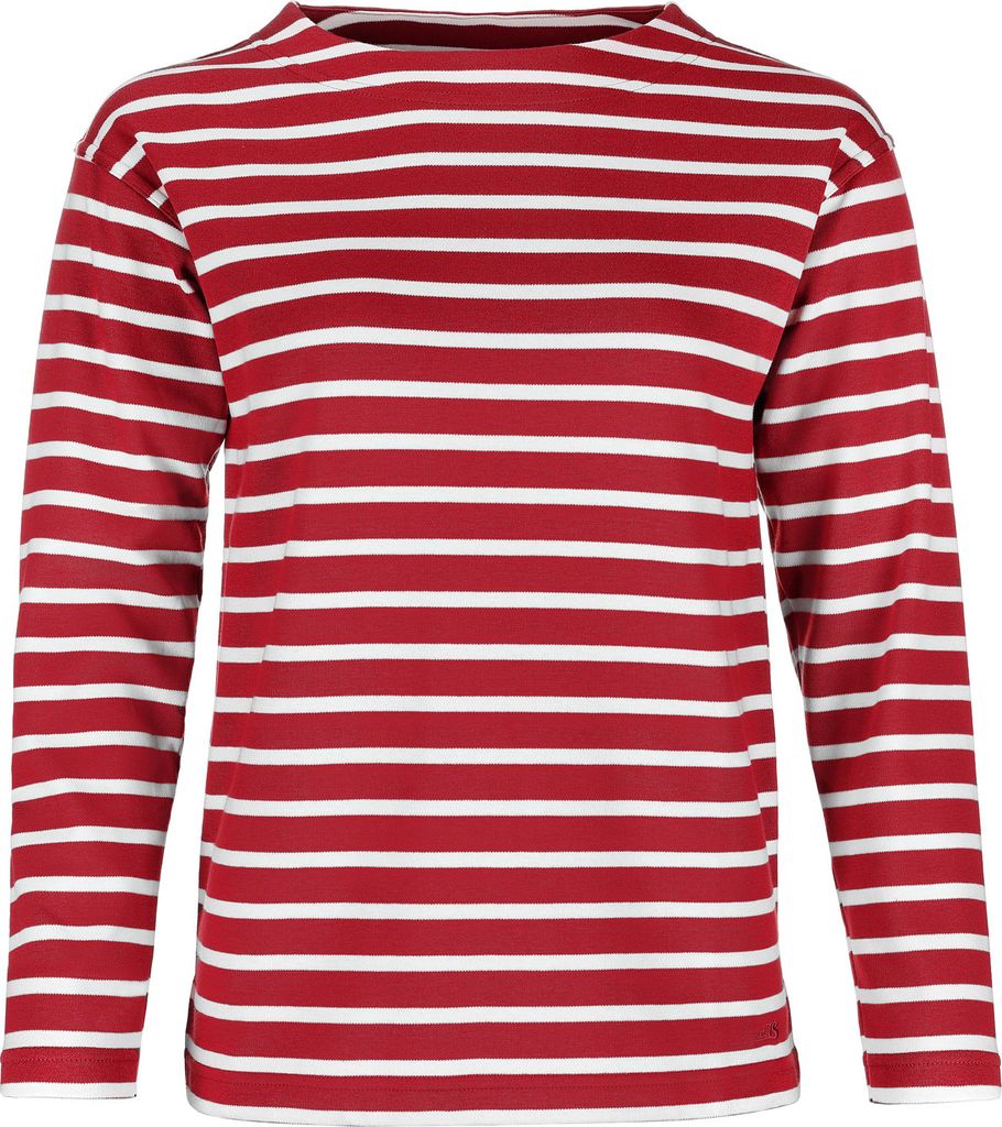 modAS Damen Shirt Bretonisches Damenshirt mit U-Boot Ausschnitt - Ringelshirt Streifenshirt Langarmshirt mit Streifen aus Baumwolle in Rot/Weiß in...
