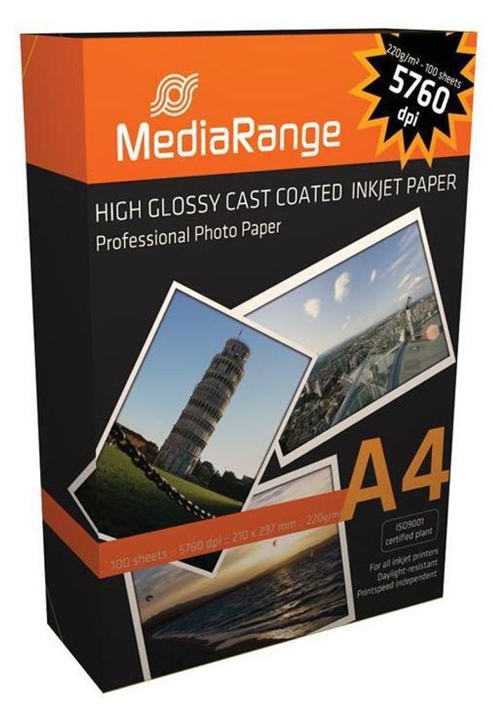 MediaRange Foto Papier hochglänzend A4 220g 100 Blatt Produktbild 