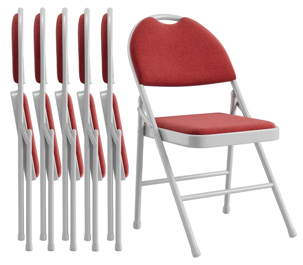 Lot de 6 chaises pliantes rouges en tissu et métal robustes pour cuisine