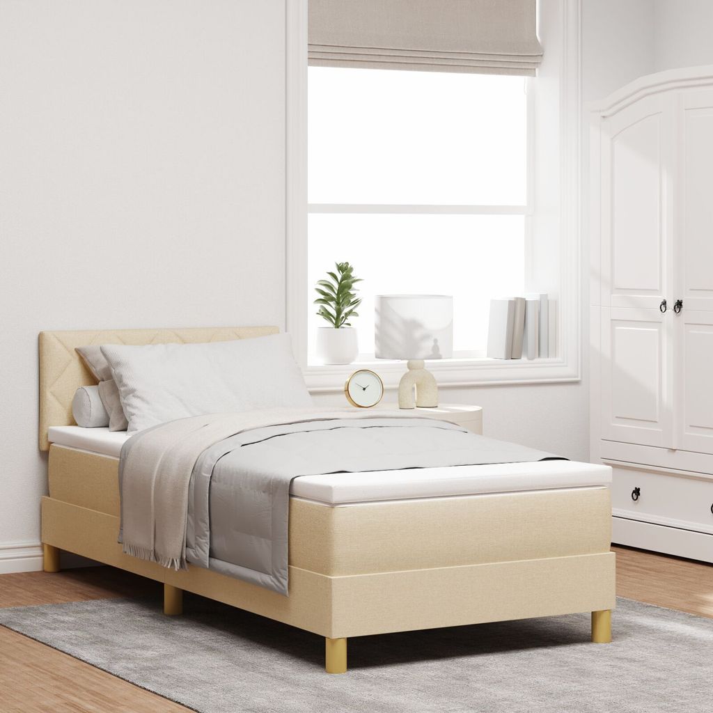 Boxspringbett mit Matratze Creme 100x200 cm Stoff, Klassische Betten DesignMöbel Neu