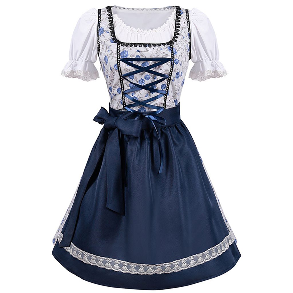 Dirndl Damen 3-teilig Midi - Trachtenkleid Mit Bluse & Schürze Für Oktoberfest