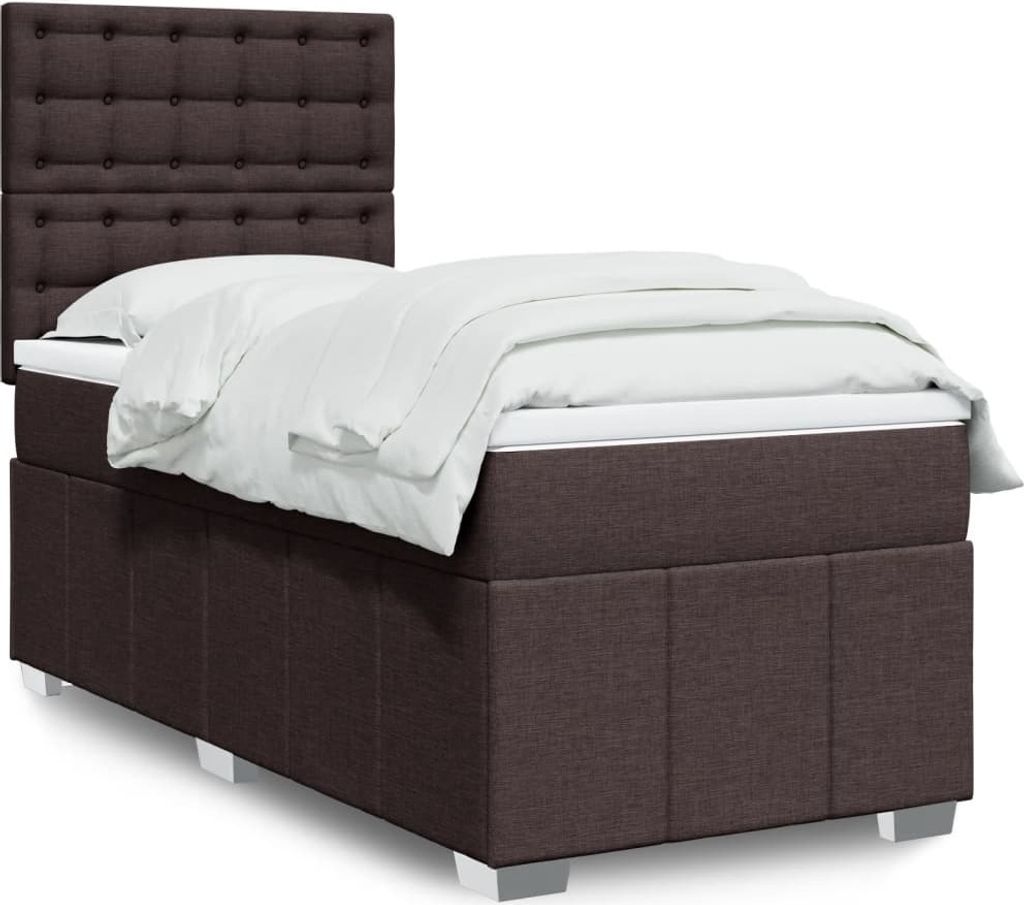 Schlichtes Boxspringbett mit Matratze - Dunkelbraun 100x200 cm Stoff Design Klassische Betten 6485836