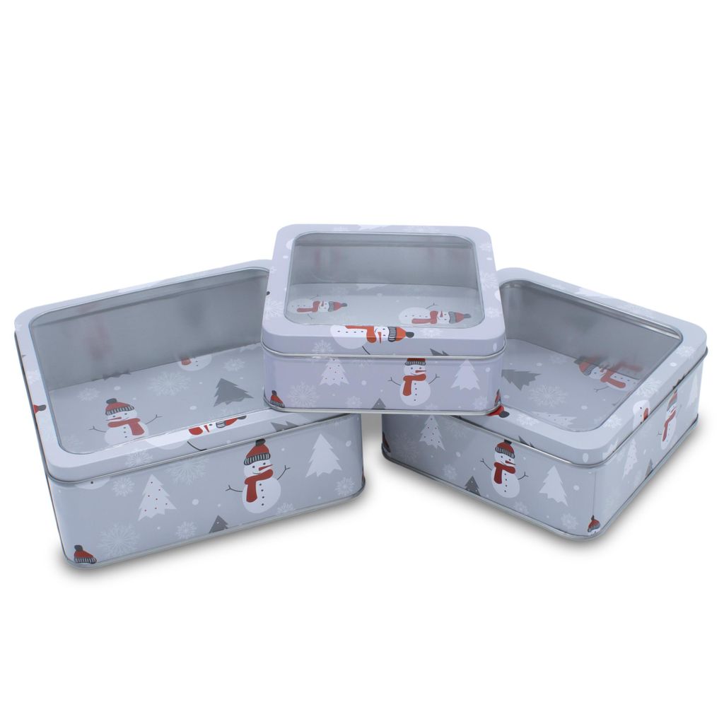 Set di 3 scatole metalliche per biscotti con finestra Immagine del prodotto 
