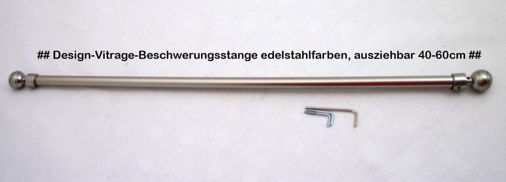 Design-Vitragenstange rund "Kugel" edelstahlfarben, ausziehbar 40 - 60 cm
