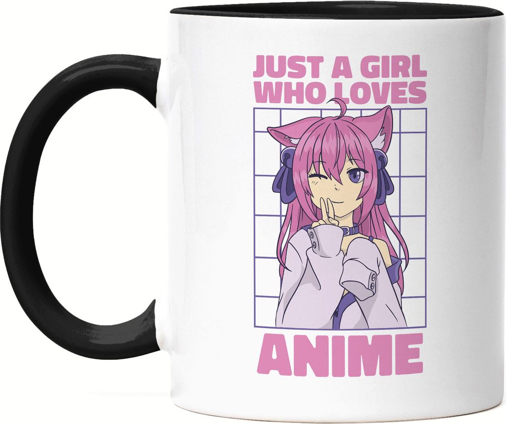 Just A Girl Who Loves Anime Tasse Schwarz Otaku Baka Manga Comic Geschenkidee Fans