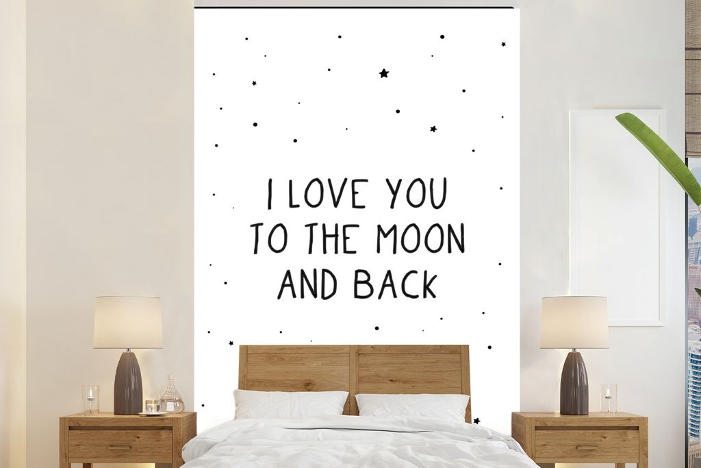MuchoWow Fototapete für Wohnzimmer oder Schlafzimmer Wandtapete Vinyl Motivtapete Zitate - Ich liebe dich bis zum Mond und zurück - Baby - Lieb...