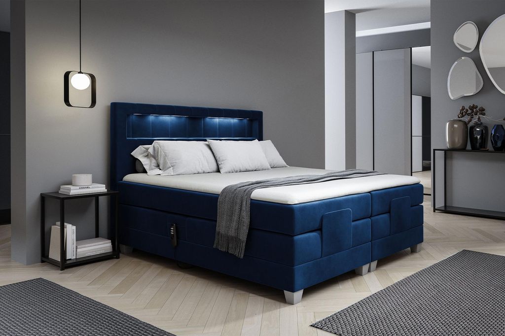 MEBLINI Boxspringbett Elektrisch Verstellbar mit LED - Gepolstert Doppelbett mit Matratzen und Toppers - Polsterbett - Bett mit Kopfteil - ASPERO -...