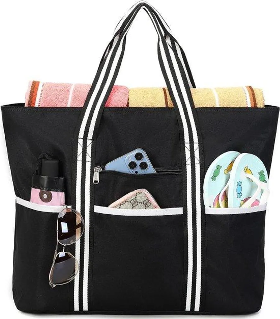 Sac fourre-tout de plage noir étanche 30L - Accessoire d'été pour femme