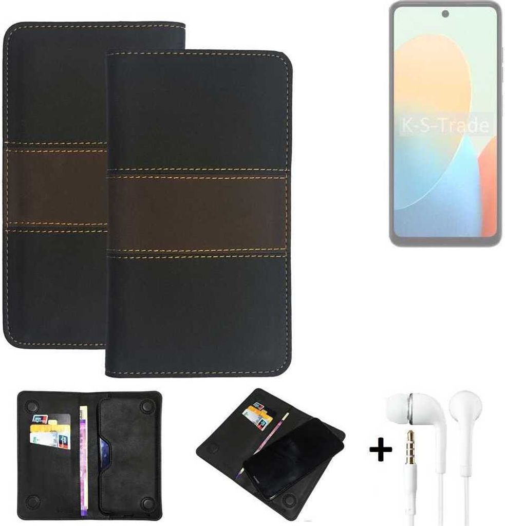 K-S-Trade Handyhülle + Kopfhörer kompatibel mit Tecno Spark 20C Schutzhülle Walletcase Bookstyle Tasche Schutz Case Hülle Wallet Cover Kunstleder