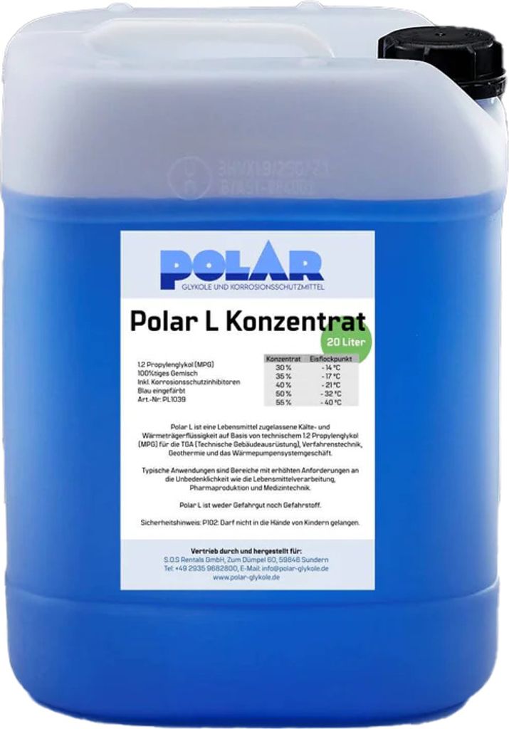 Polar L-MPG Glykol Frostschutzmittel, Propylenglykol 100% Konzentrat 20 Liter