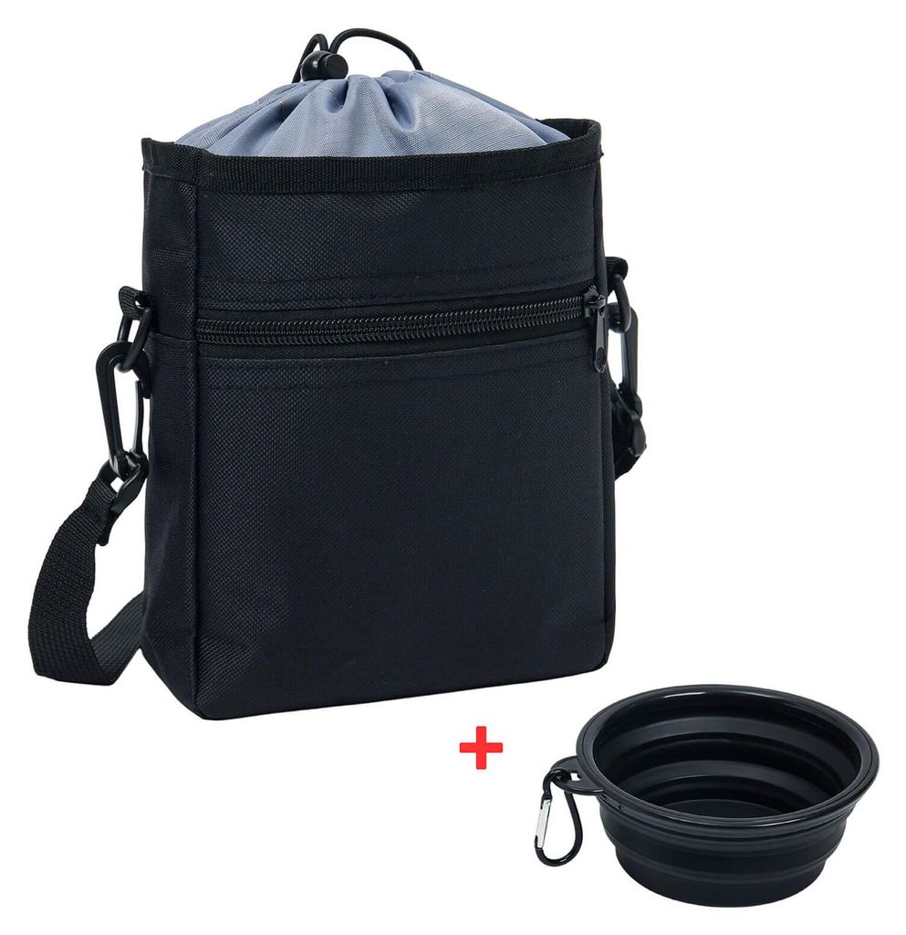 Leoberg Leckerli-Tasche mit Reisenapf - Futterbeutel Hund Leckerlibeutel mit Napf in Schwarz-903101