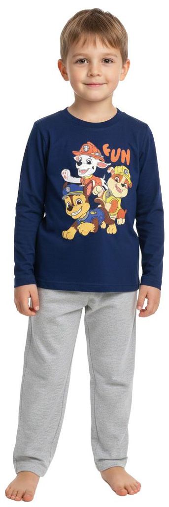 Paw Patrol Schlafanzug für Jungen - FUN Kinder Pyjama Set Langarm Oberteil mit Hose Blau/Grau 98-104