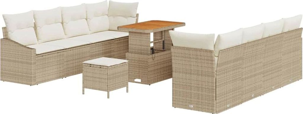 Gartensofa-set mit Kissen 11 pcs Beige Poly-Rattan