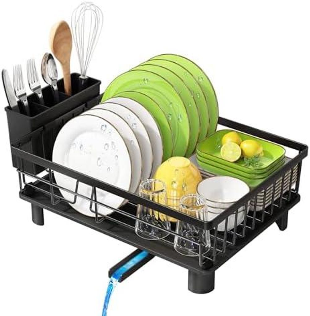 Abtropfgestell Geschirr mit Abtropfschale, Edelstahl Geschirrabtropfgestell, Abtropfgestell für Spülbecken mit Abtropffläche und Drehbarem Ausla...