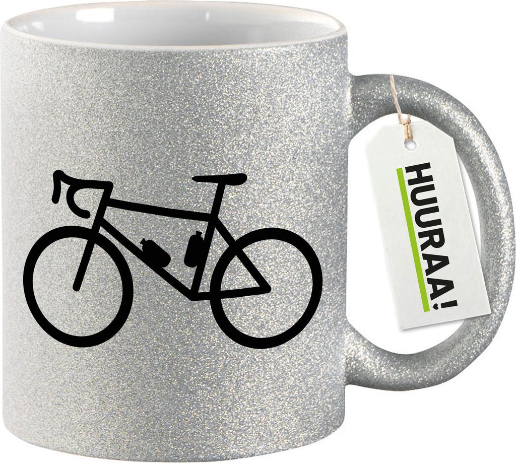 Huuraa Glitzertasse Bike Fahrrad 330ml Silber Keramik Kaffeebecher Geschenkidee