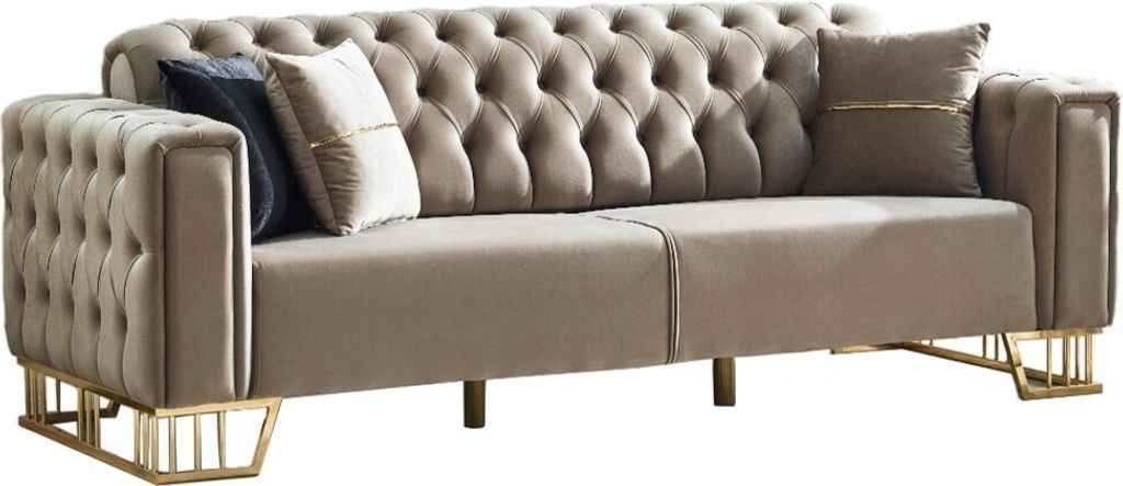 Villa Möbel Sofa Royce Beige 2-Sitzer Relax- und Bettfunktion, pflegeleichter Mikrofaser Samtstoff, inkl. Kissen