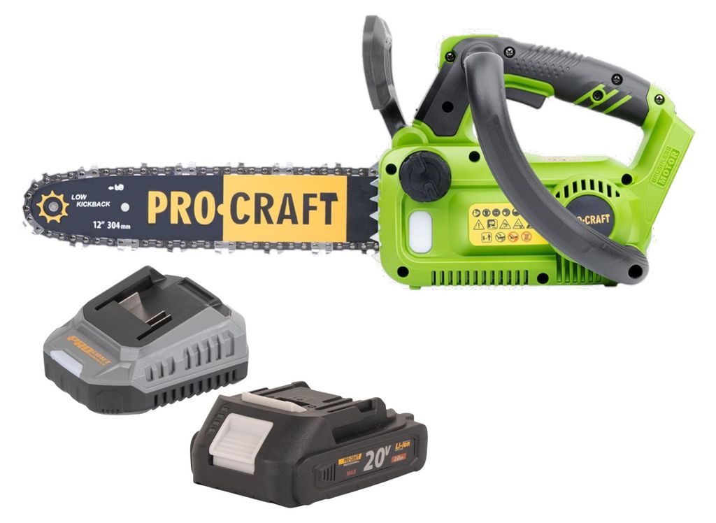 Procraft PKA42Libb Akku Kettensäge 20 V 304 mm Brushless + 1x Akku 2,0 Ah + Ladegerät