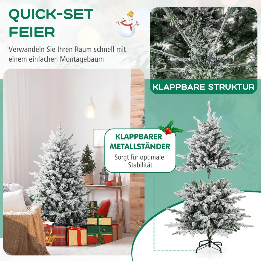 Arbre de Noël artificiel pour décoration intérieure avec LED et flocage - 6
