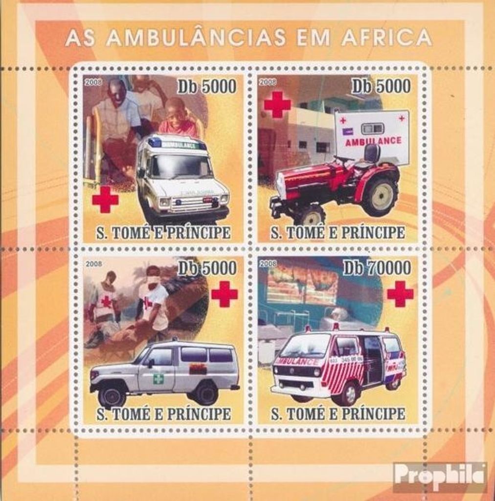 Briefmarken Sao Tome e Principe 2008 Mi 3306-3309 Kleinbogen (kompl. Ausgabe) postfrisch Afrikanische Krankenwagen, Rotes Kreuz