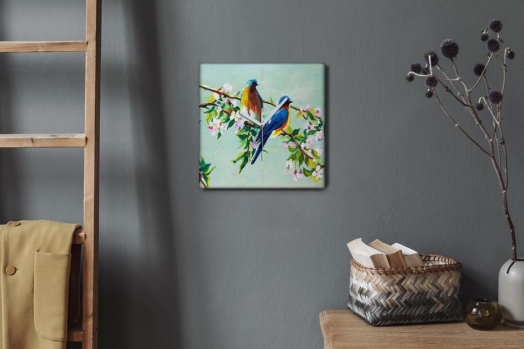 Coloray Hodiny Unikátní 30x30 cm Tiché hodiny Pro obývací pokoj a kuchyň Nástěnné hodiny Plátno Bílé ručičky hodin - Větve květinov...