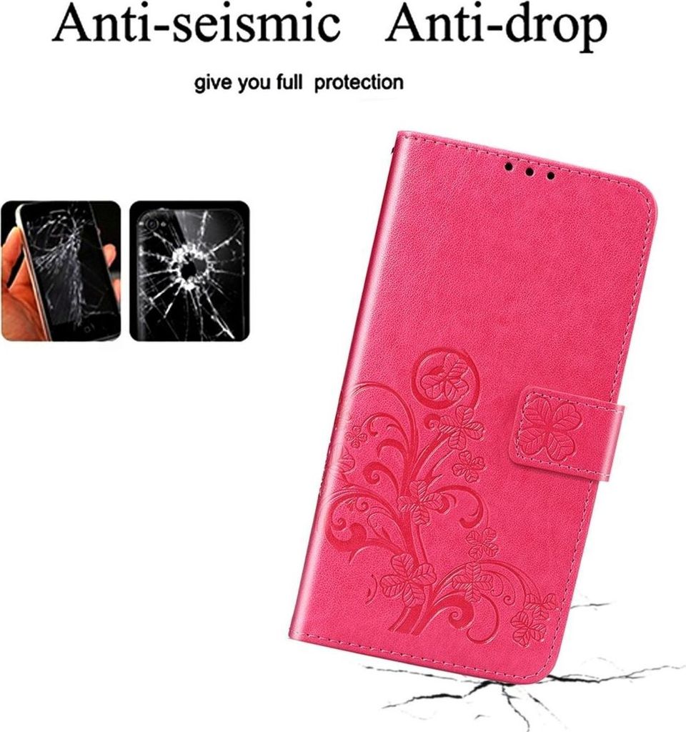 Handy Hülle Schutz Tasche Cover Flip Case Kartenfach Blumen, Farbe:Pink, Modell wählen:Samsung Galaxy A72 5G