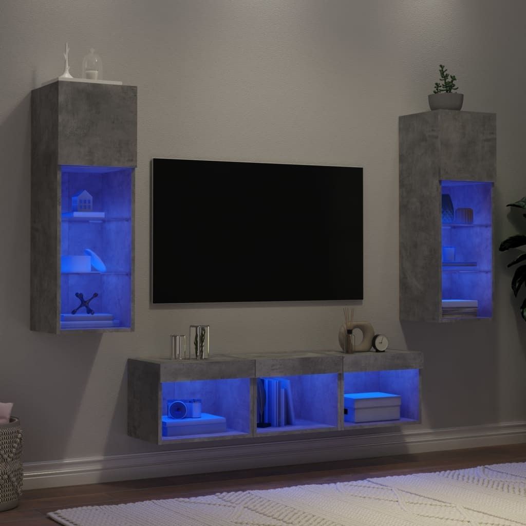 Maison Exclusive - 5-tlg. Wohnwand mit LED-Beleuchtung Betongrau Holzwerkstoff