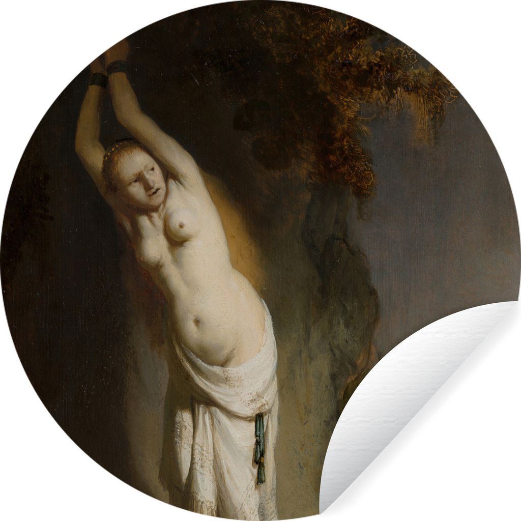 MuchoWow Runde Wandtattoo - Wandsticker Tapete Aufkleber Andromeda angekettet an den Felsen - Gemälde von Rembrandt van Rijn Ø 50 cm Selbstkleb...
