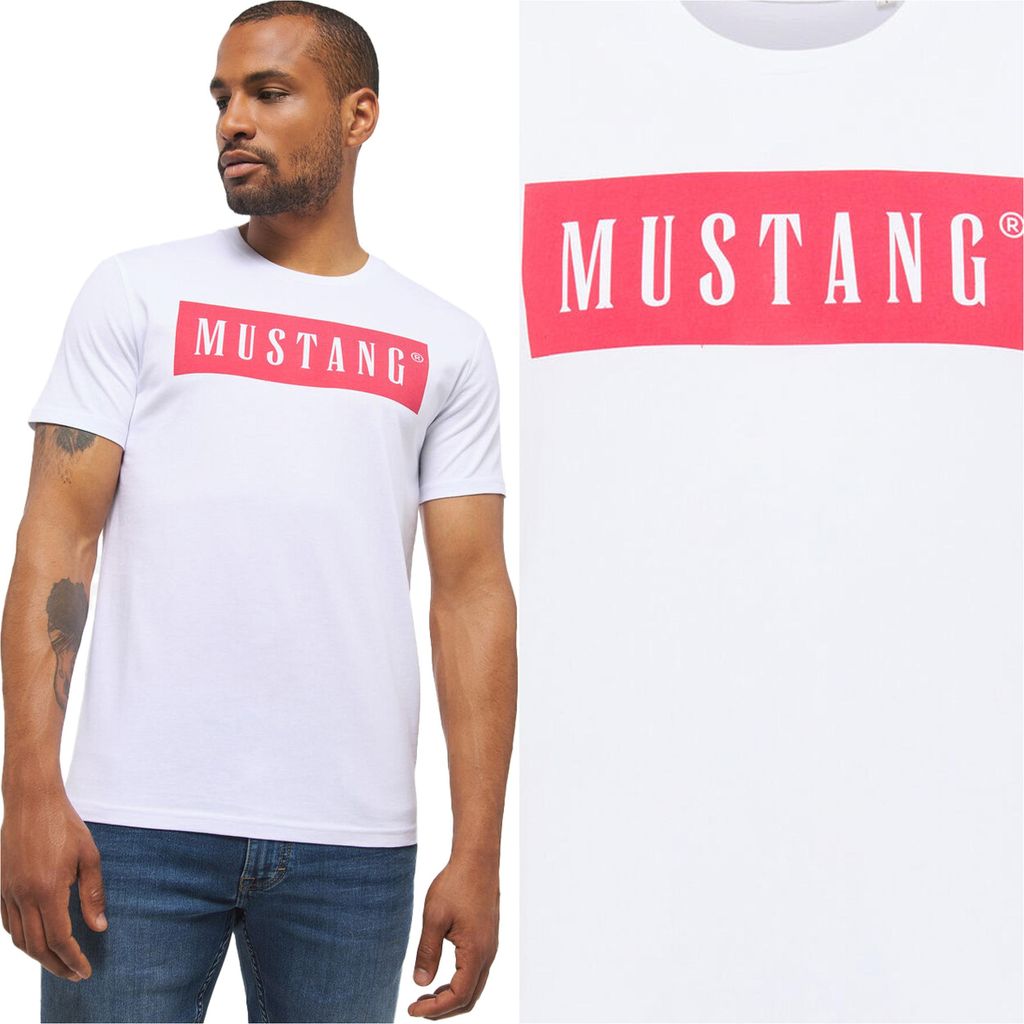 MUSTANG Herren, T-Shirt STYLE ALEX C LOGO TEE, M, Weiß, sport, tshirt, shirt