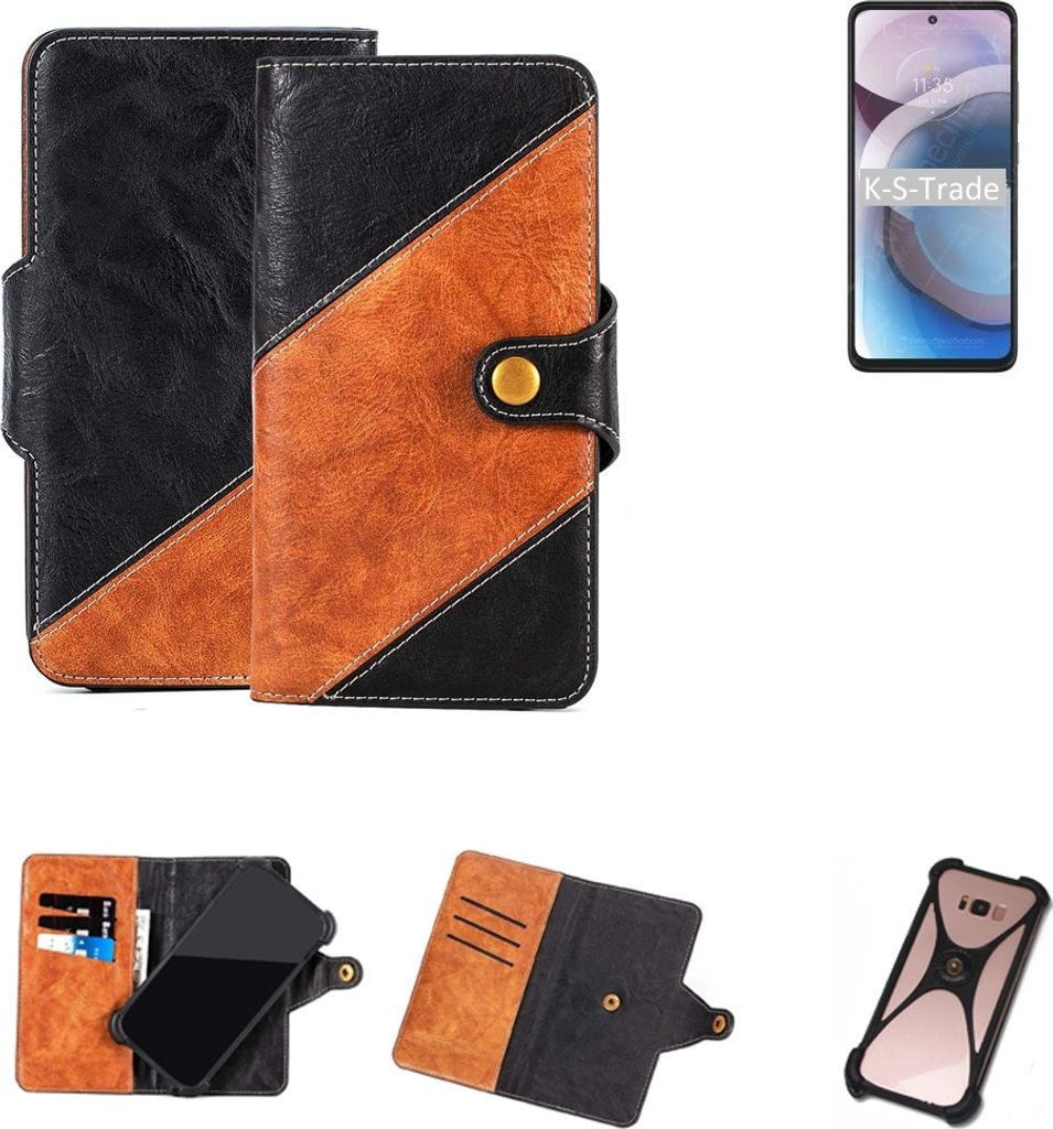 K-S-Trade Handyhülle Schutzhülle Bookstyle Case Wallet-Case kompatibel mit Motorola Moto One 5G Ace Handy Cover Bumper Klapphülle schwarz hellbraun