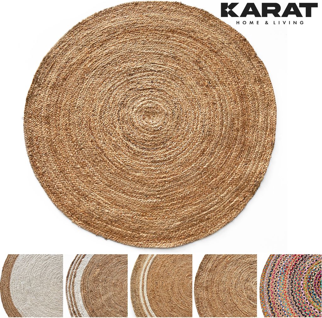 Jute-Teppich Surat Rund Handgewebt aus Naturfasern robust & reißfest 200 x 200 cm