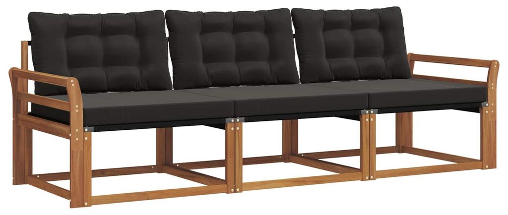 vidaXL Outdoor-Sofagarnitur mit Kissen 3 pcs Natürlich und Schwarz
