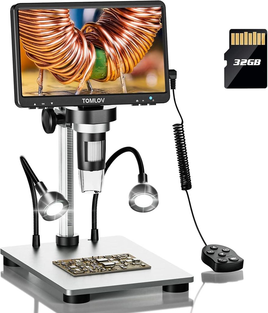 DM9 7" LCD Digital Mikroskop 1200X, 1080P USB Lötmikroskop, Handmikroskop mit einstellbarem Metallständer, 12MP Super präziser Fokus, LED-Vollli...