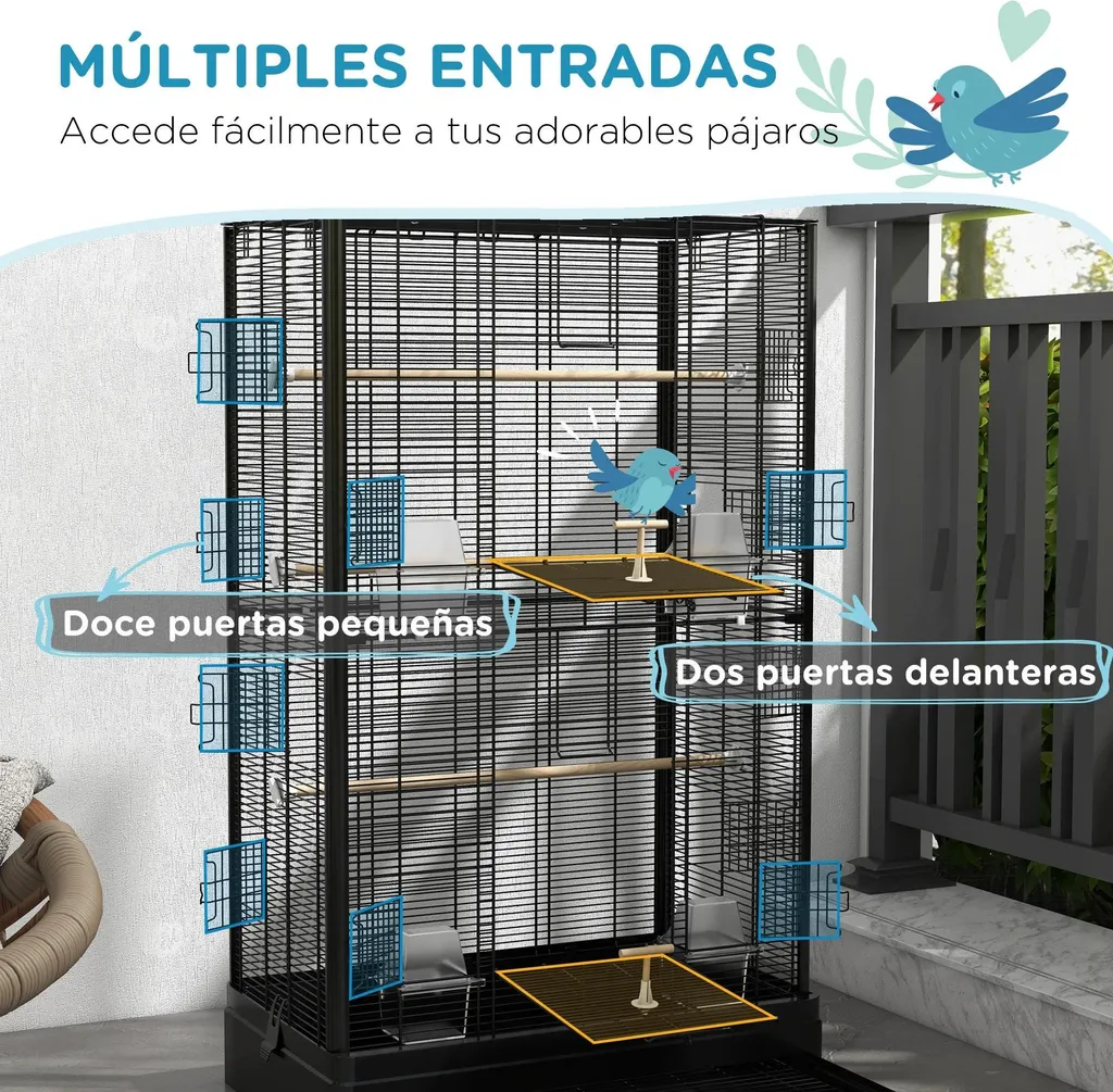 Cage oiseaux robuste avec bac extractible et structure bois de sapin - 4