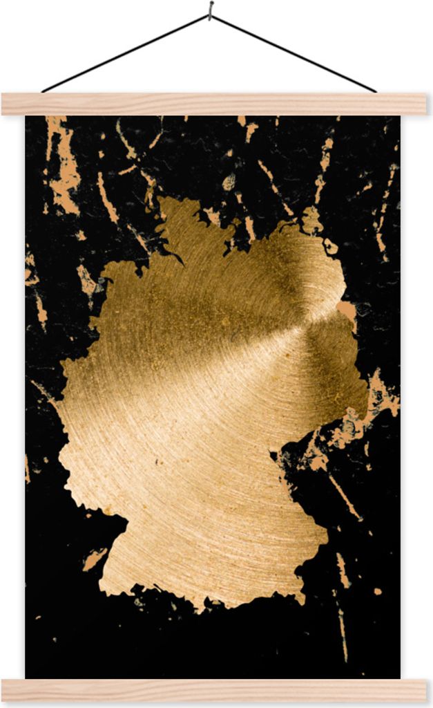 MuchoWow Textilposter Karte von Europa - Deutschland - Gold 120x180 cm mit holzfarbenen Rahmen - Textil-Plakat