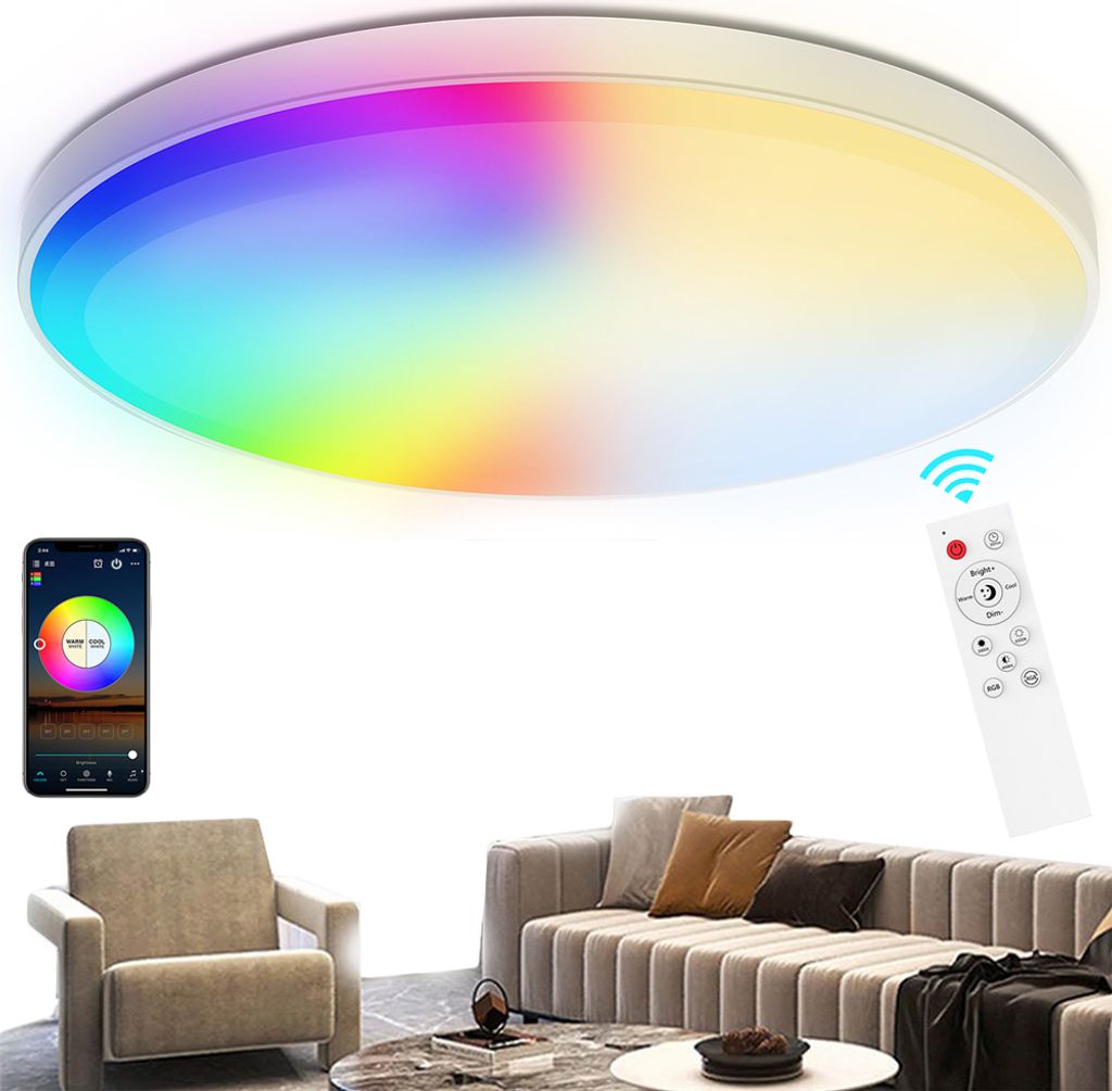 48W Led Deckenleuchte Weiß Smart RGB Dimmbar Deckenlampe Mit Fernbedienung Bluetooth WIFI Alexa Wohnzimmer Schlafzimmer