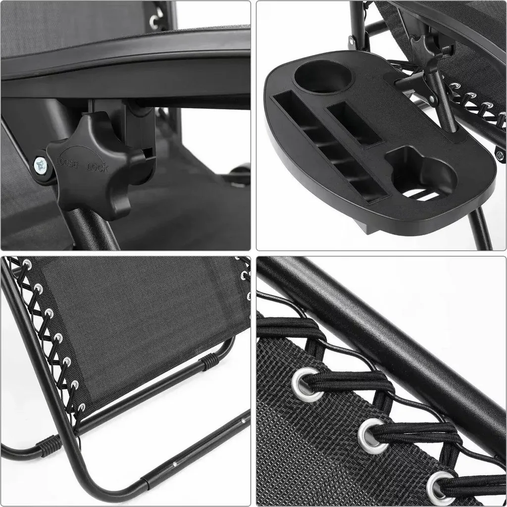 Chaise Longue Pliable Zero Gravity Noire en Acier - Pack Duo Confortable - 3