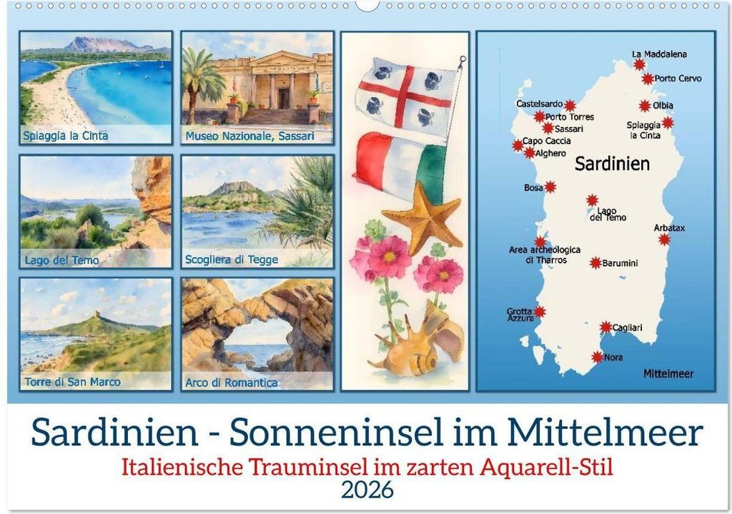 Sardinien - Sonneninsel im Mittelmeer (Wandkalender 2026 DIN A2 quer), CALVENDO Monatskalender