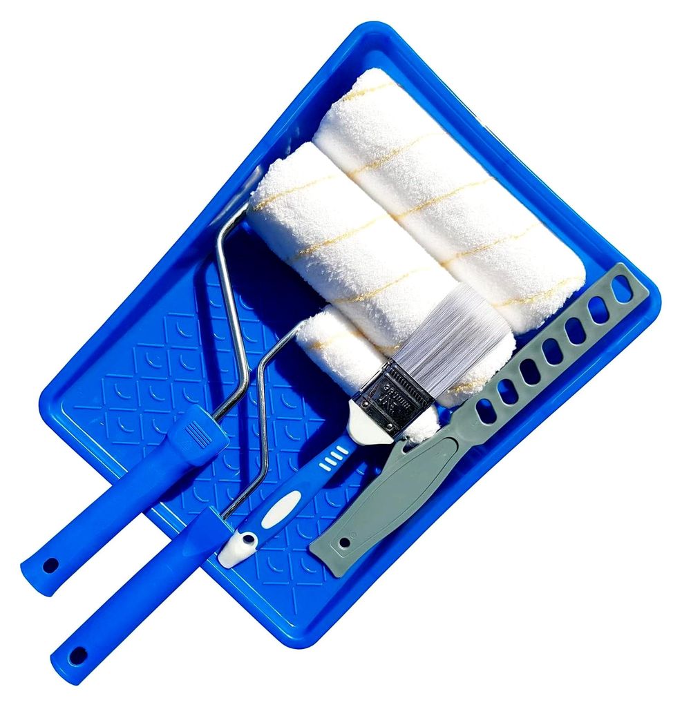 8-teiliges Malerset - Farbroller Set, Pinsel, Farbwanne, Farbrolle, Farbwalze, Farbrührstab - Streichset für Wandfarbe, Malerzubehör