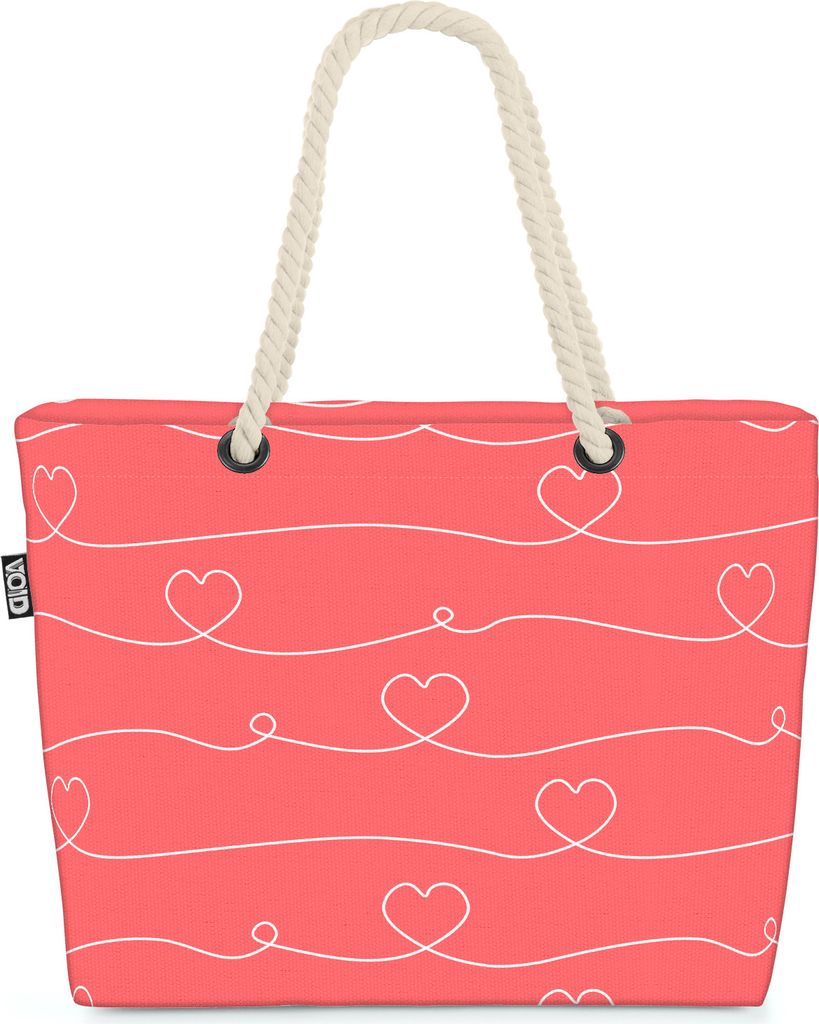 VOID Herzmuster Grafik Linien Strandtasche Shopper 58x38x16cm 23L XXL Einkaufstasche Tasche Reisetasche Beach Bag