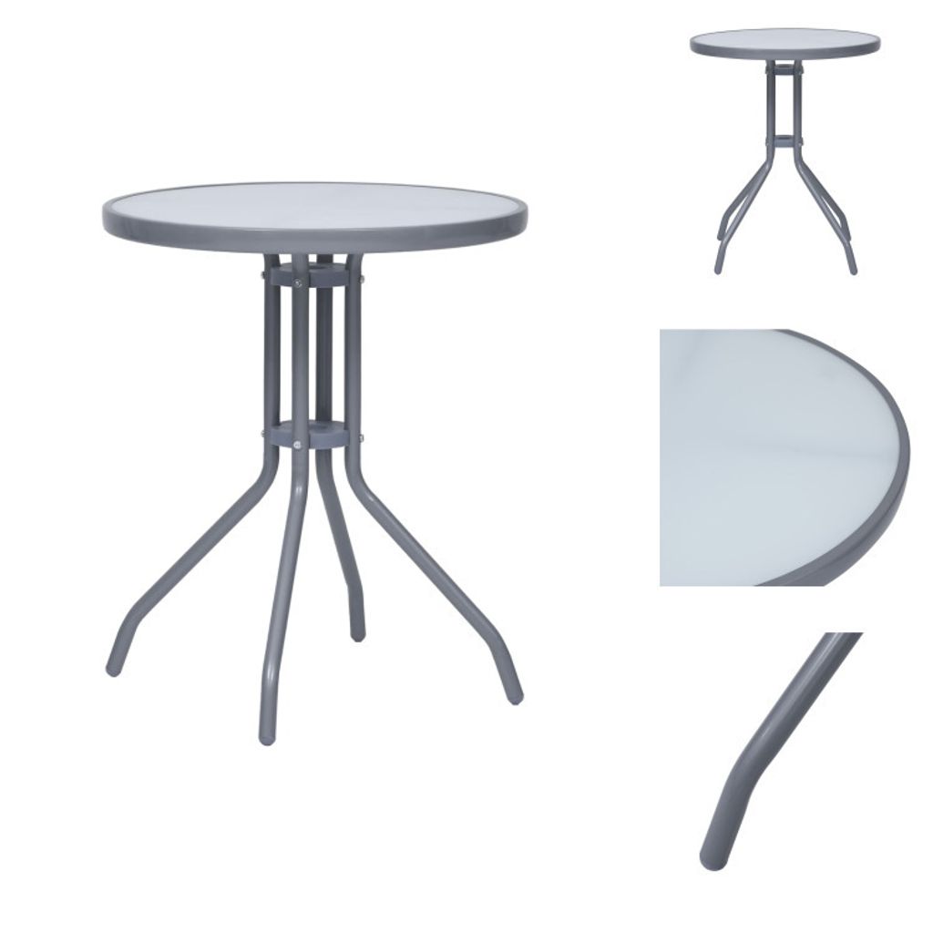 vidaXL Gartentisch Hellgrau 60 cm Stahl und Glas - Gartentische