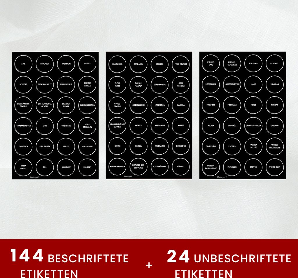144 Stück Selbstklebend Wasserfeste Rund Gewürzetiketten | Produktbild 4