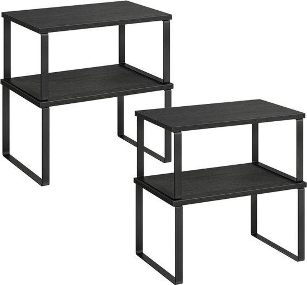 Famanu Küchenregalset 4-teilig, stapelbare Organizer aus Metall und Holz – schwarz-ebbenhölzern